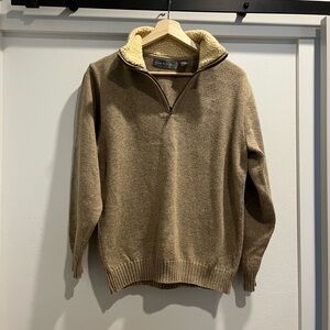 Oscar De La Renta~ Mens Faux fur collared pullover tan half zip sweater, Sz M